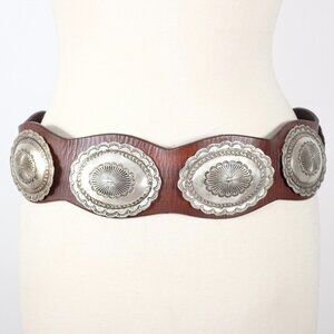 Ralph Lauren Purple Label Collection belt sz M concho silver leather brown